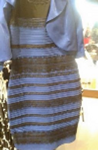 The image shows the famous "The Dress," which sparked an internet debate over whether it is black and blue or white and gold, highlighting how people perceive colors differently.